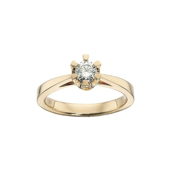 Prinsesse ring i 14 kt guld fra Scrouples med rund diamant 0,03–0,15 ct.